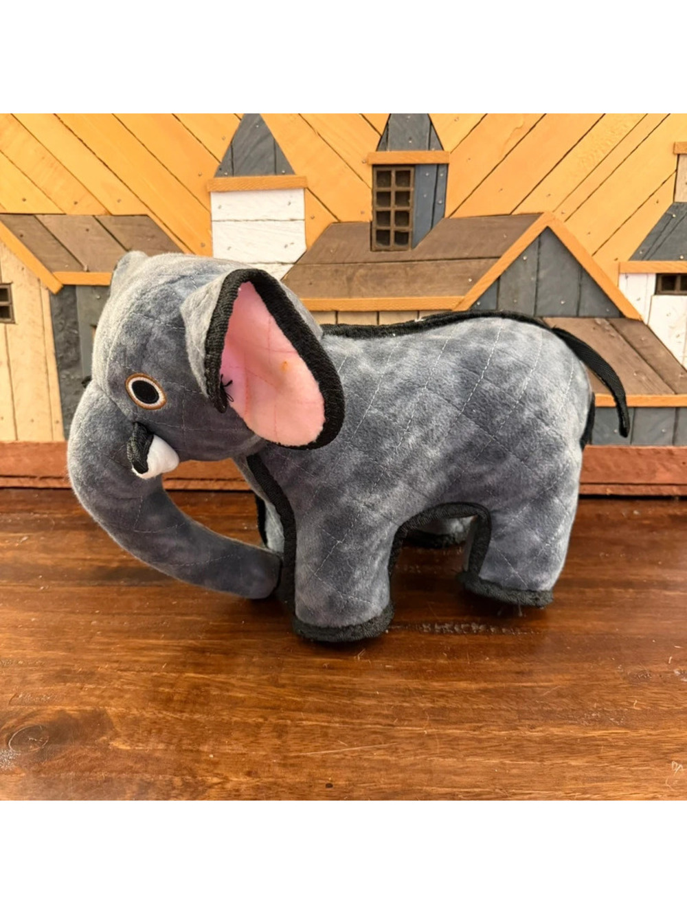 Tuffy Zoo Series Emery the Elephant Durable Plush Dog Toy Grey